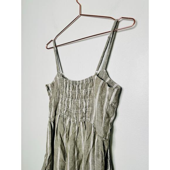 MADEWELL Green Stripe 100% Linen Sweetheart Neckline Campbell Jumpsuit Size 8 - Picture 10 of 16